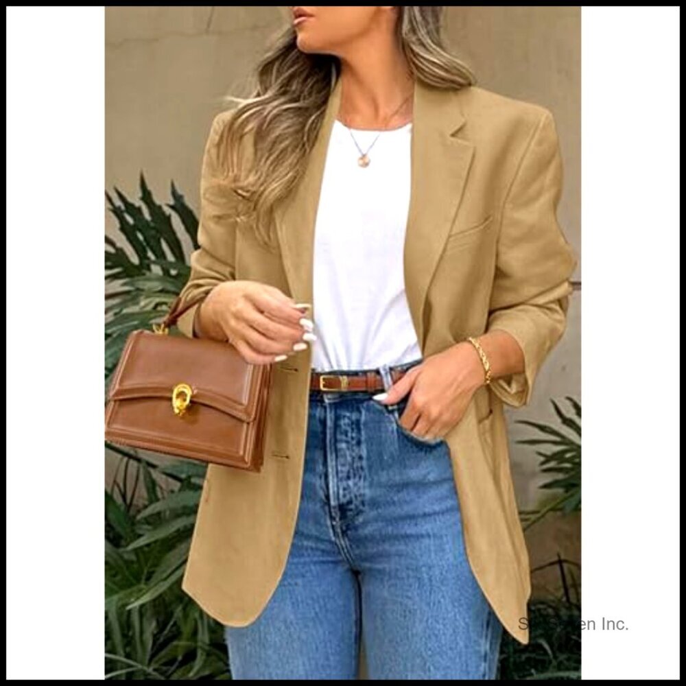 Long Sleeve Lapel Open Front Suit Jacket Blazer with Pockets - Picture 4 of 7